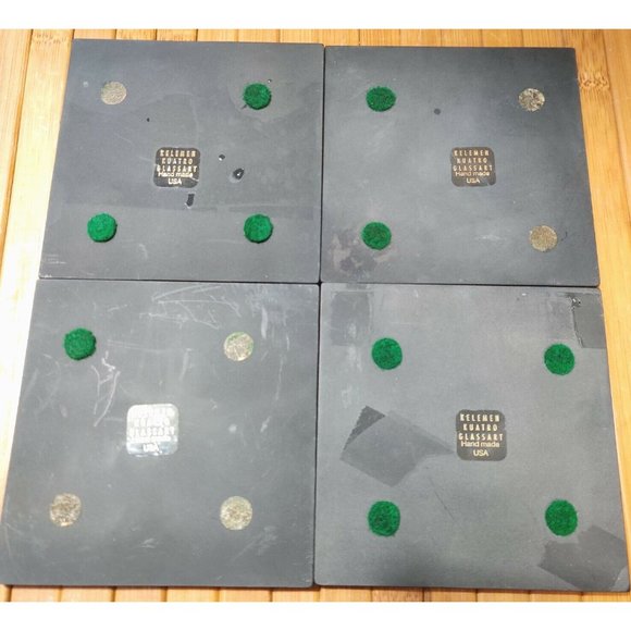 Hand Made Art Glass Coasters Set of 4 Alicia Kelemen Kuatro USA Pink Geometric - Picture 2 of 10